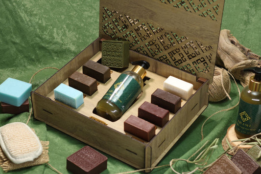 Coffret Prestige SHAMI – Collection Authentique de Savons d’Alep & Savon Liquide Naturel